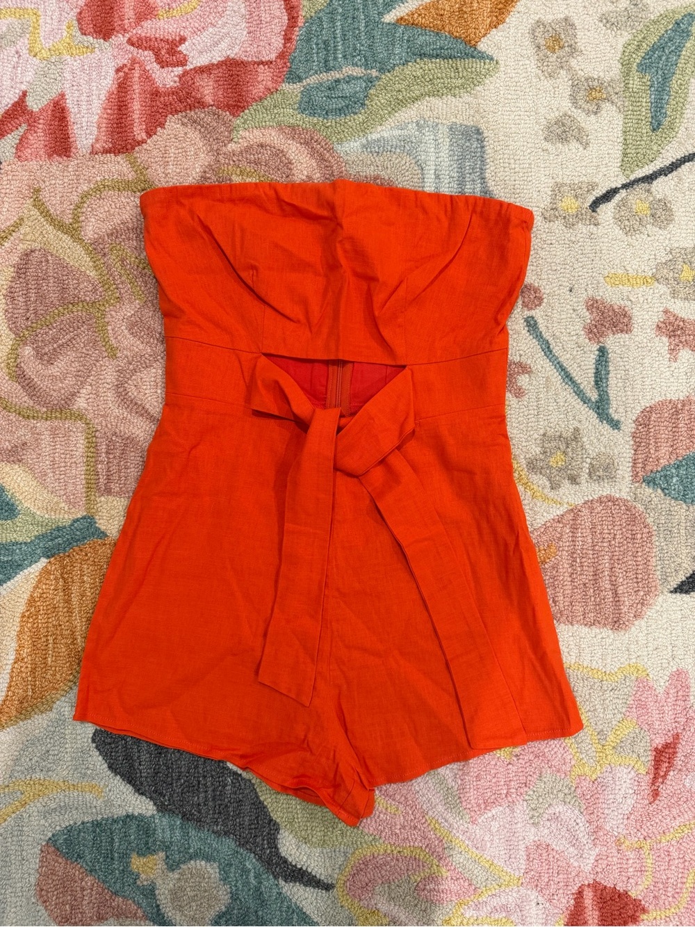 Newbury Kustom Vibrant Orange Strapless Romper with Front Tie